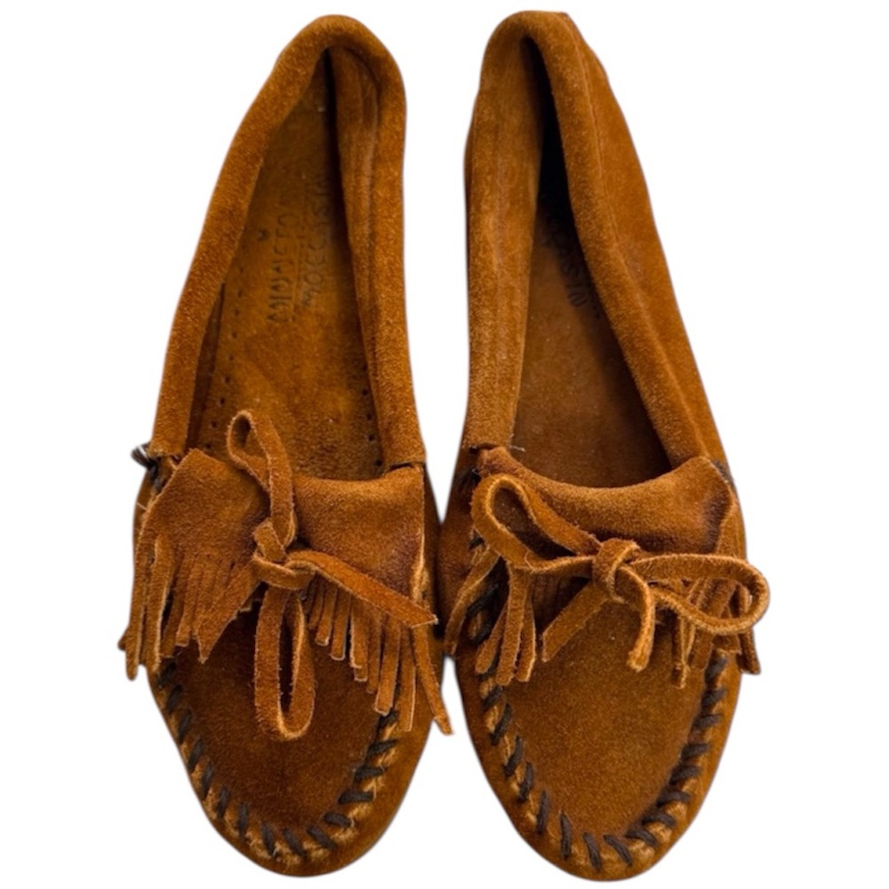 Minnetonka Brown Suede Moccasins Fringe Slip-On Women’s Size 6